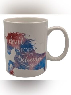 P.  Graham Dunn “Don't Stop Believin'”beautiful Unicorn Ceramic Mug.
